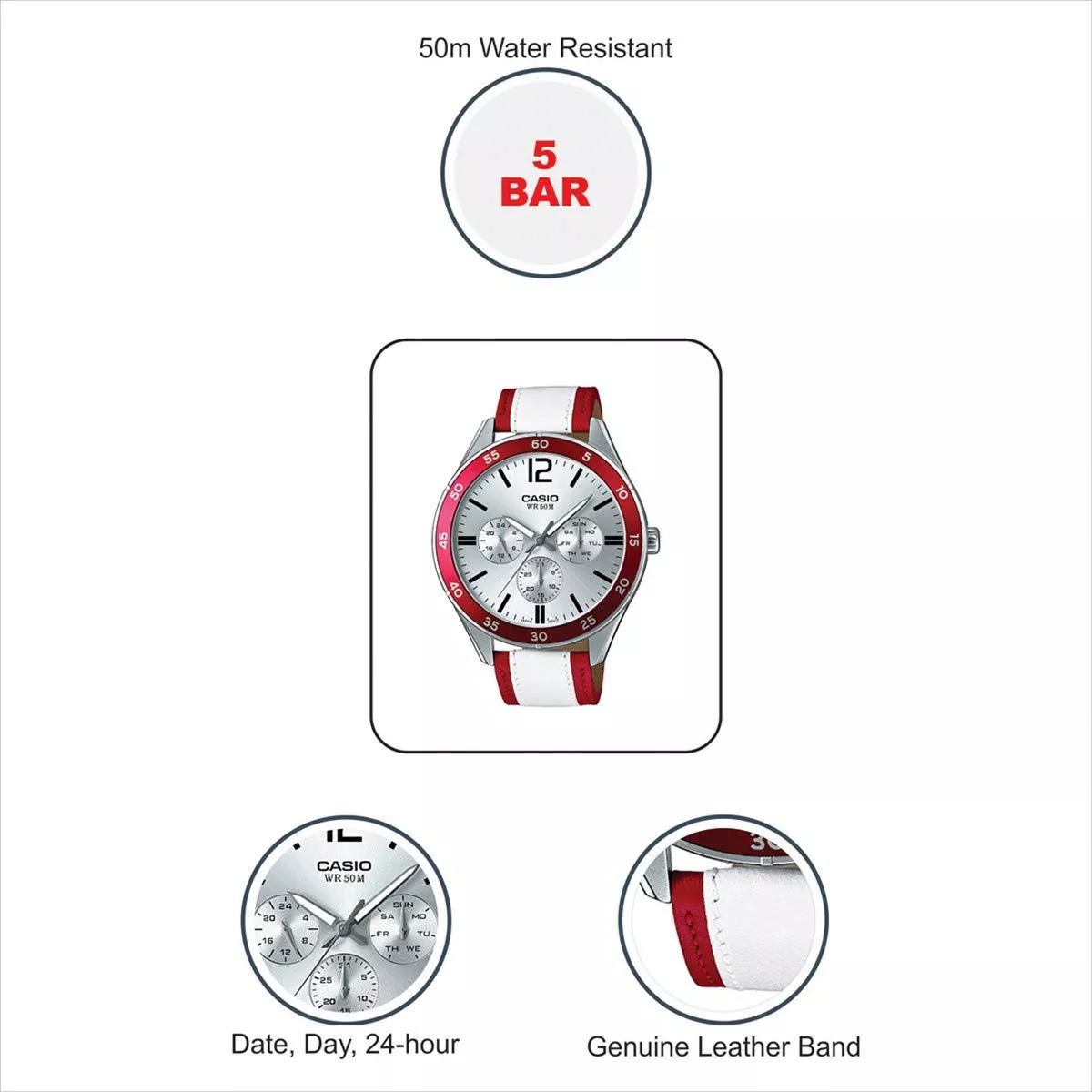 Buy Casio Enticer Analog Silver Dial Leather Strap Watch MTP