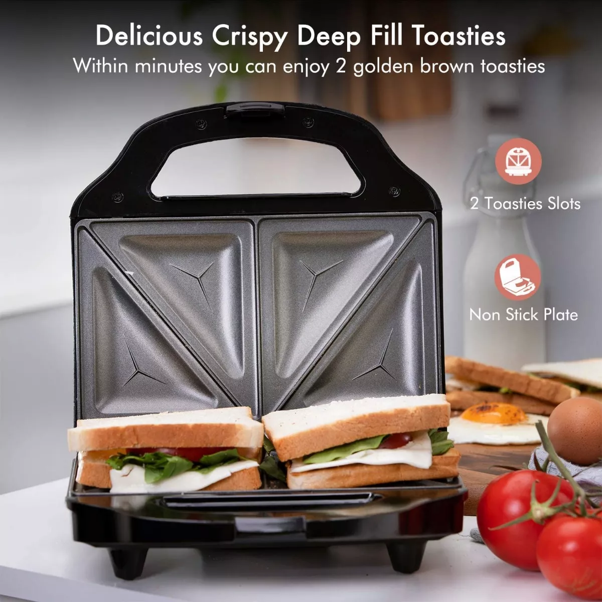 Geepas 2 Slice Sandwich Toaster  Non-Stick Plates Grill Maker