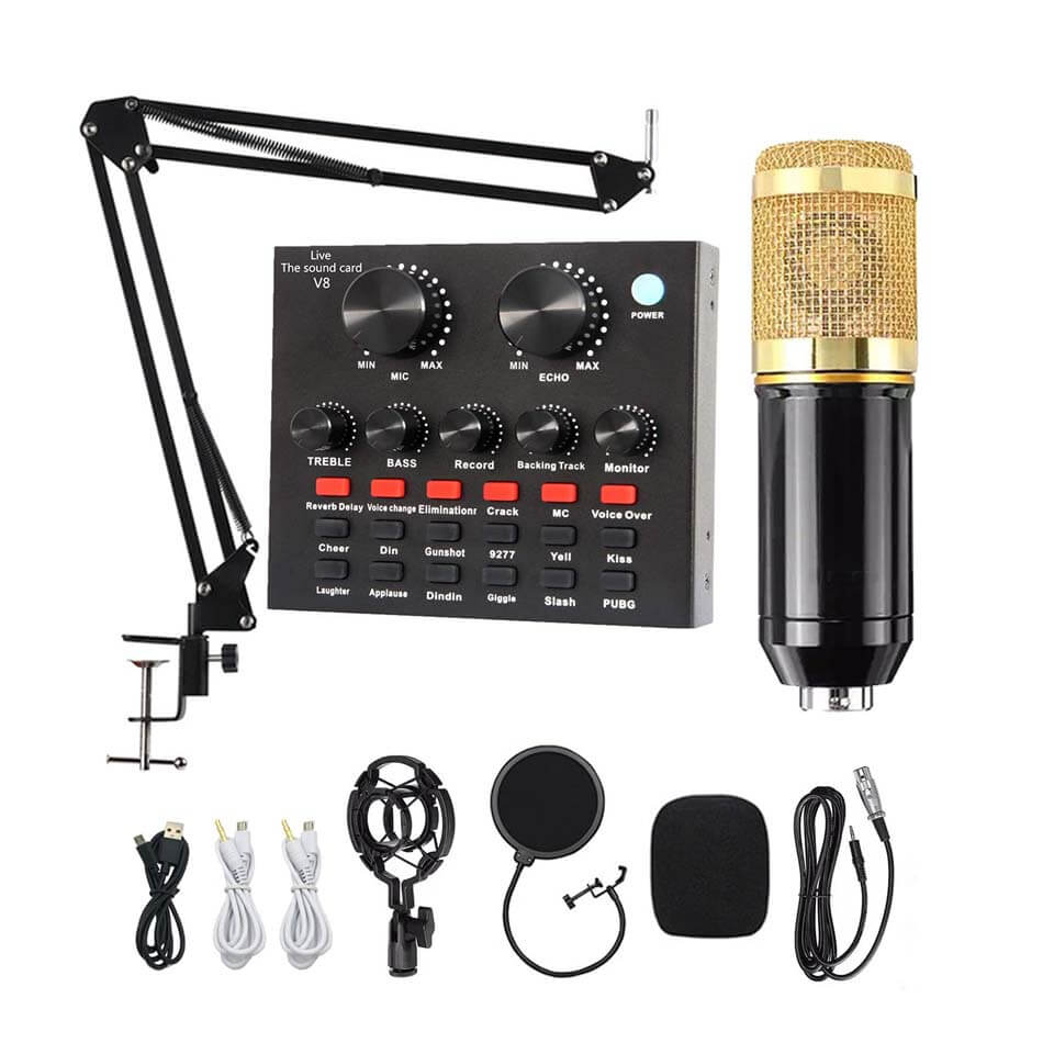 Buy Condenser Microphone Bundle with V8 Live Sound Card in Kuwait